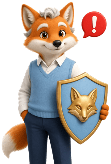 Der FoxGuard-Grossvater mit Schild und Hinweis-Symbol